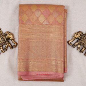 TPSS25004 - Peach orange Kanjivaram silk saree with zari border