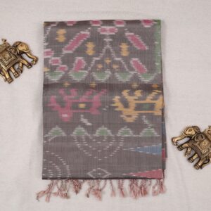 TISK25020 - Pastel charcoal grey ikat silk saree with ikat blouse