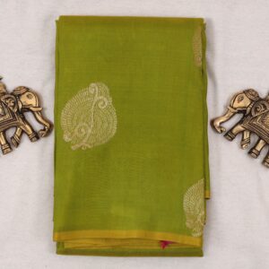 TBSM25008 - Green silk saree with pink zari pallu and subtle zari border