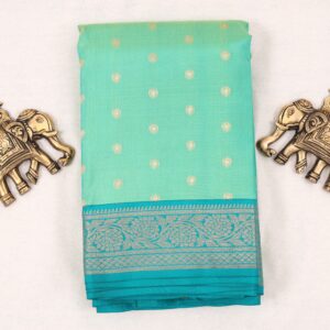 TPSI25011 - Mint Green and blue (double color) silk saree with teal zari border