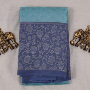 TPSS25003 - Aqua blue silk saree with sky blue zari pallu and floral zari border