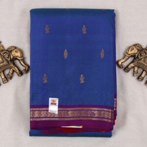 TSMK25005 - Blue silk saree with red contrast zari pallu
