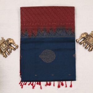TSSS25014 - Navy blue soft silk saree with maroon zari border