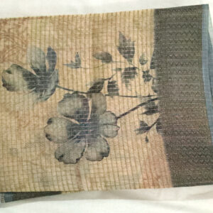 TST25048 - Elegant pastel green floral saree fabric with soft grid texture and shimmering zari border