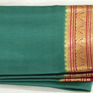 TST25049 - Green Mysore silk saree with rich gold zari border and pink pallu