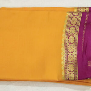 TMS25050 -  Yellow mysore silk saree with rich gold zari border and Magenta pallu.
